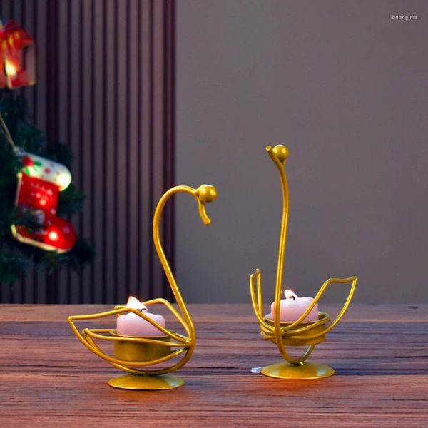 Portacandele 2 pezzi Porta cigni in metallo Ornamenti moderni per la luce del tè per la decorazione della festa del centrotavola della tavola di casa