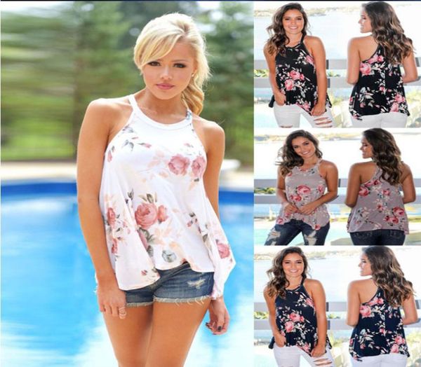 Floral impressão sem mangas t camisa para mulheres topos senhoras camisetas halter casual verão tshirts feminino plus size c45994102304