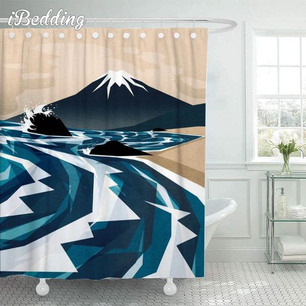 Cortinas de chuveiro oceano e montanha cortina 3d impresso banheiro panorâmico à prova d'água com ganchos banho para decoração