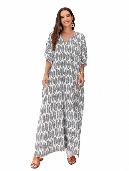 Plus Size Lg Caftano per le donne Beach Cover Up Casual Caftano Maxi abito Dr Loungewear House Dres per l'estate f3YJ #