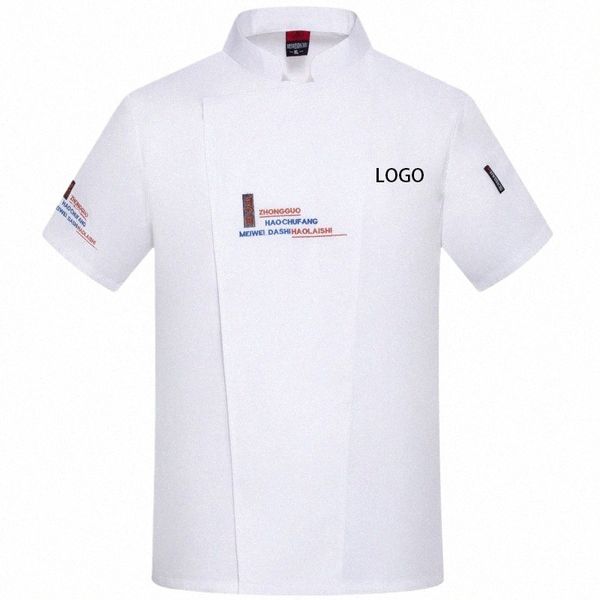 Camisa de cozinheiro de verão lindamente bordada masculina jaqueta de chef hotel restaurante cozinha uniforme cafeteria padaria roupas de trabalho h62R #