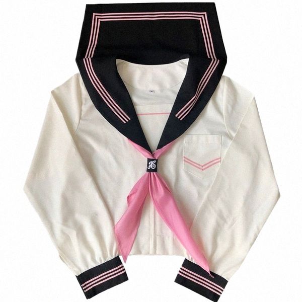 Estudantes japoneses JK Uniforme Escolar Terno de Marinheiro Preto Rosa Ternos Meninas Verão LG Mangas Tops Uniforme Escolar Lolita Roupas b4he #