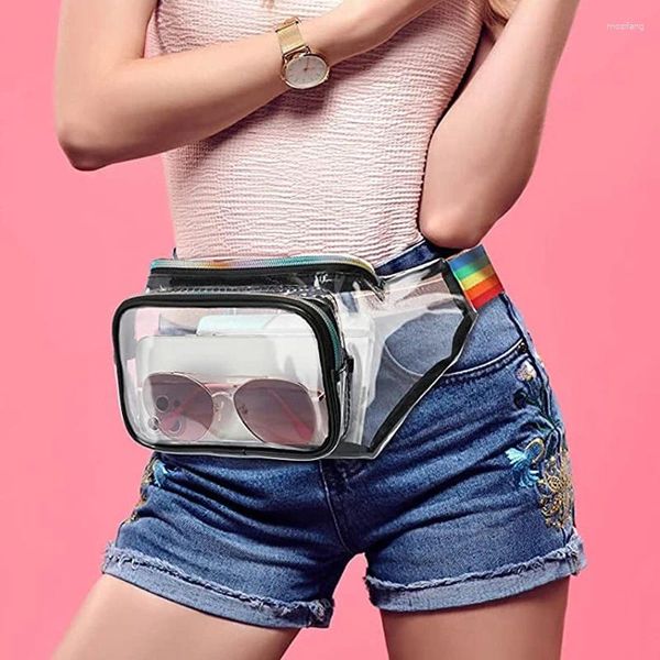 Sacos de armazenamento 2024 PVC Mulheres Cintura Fanny Pack Belt Bag Hip Bum Claro Transparente Peito Bolsa Drifting Mobile Phone