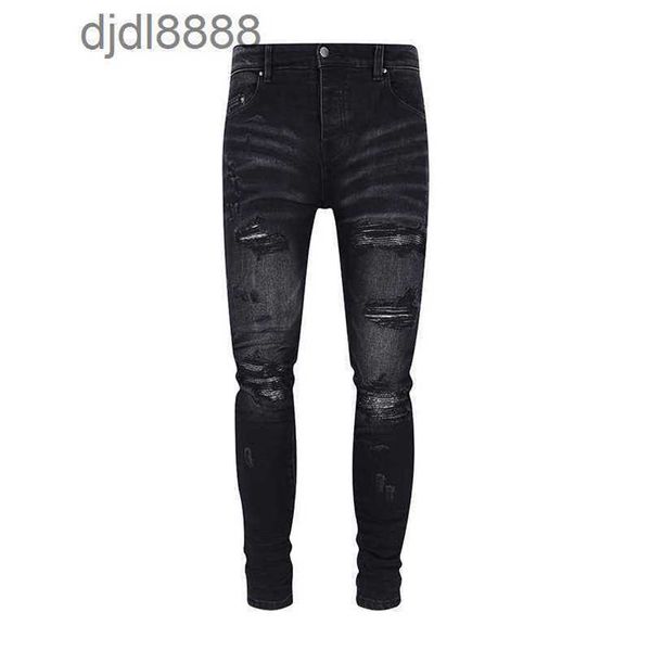 Pantaloni firmati da uomo High Street AM MX1 Washed Black Jeans basic in denim stretch invecchiato da uomo di alta qualità