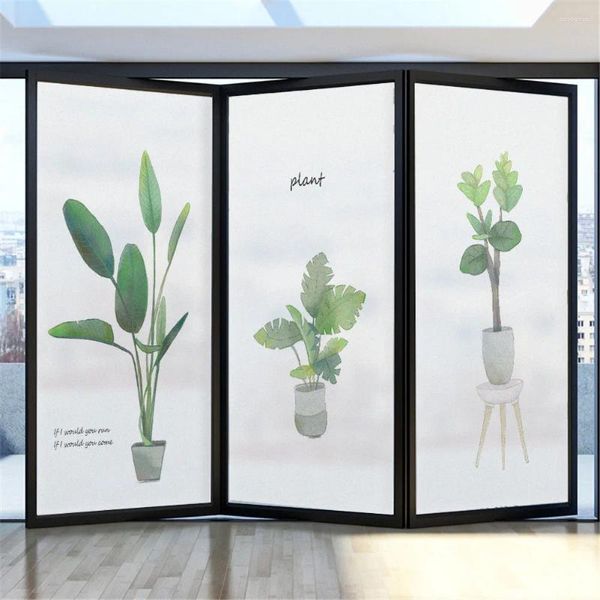 Janela adesivos privacidade janelas filme decorativo vasos de plantas vitrais sem cola estática adere matiz fosco