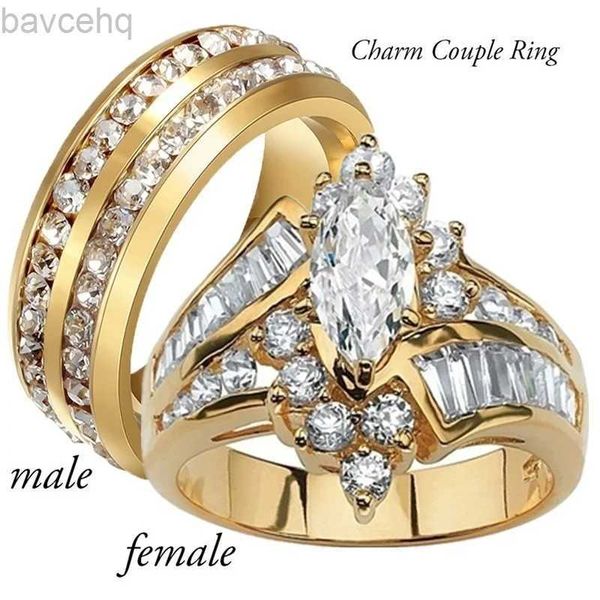 Anéis de casamento moda casal anéis mulheres marquise corte cristal cz anel masculino duas fileiras cz pedra anel de aço inoxidável moda jóias para amantes 24329