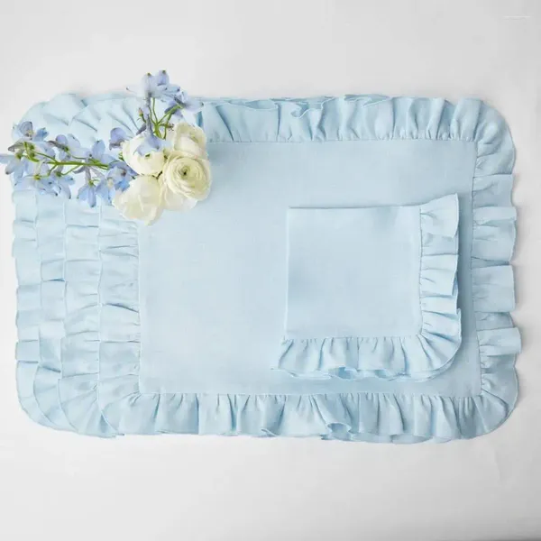 Conjunto de louça descartável de 4 guardanapos de linho jantar de casamento cor sólida babados placemats plissado borda clássico personalizado casa guardanapo de mesa