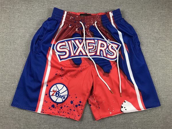 Mens''Philadelphia''76ers''Authentic shorts Basquete Retro Malha Bordada Casual Athletic Gym Team Shorts Vermelho