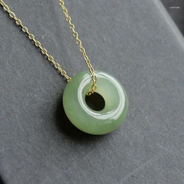 Einwegbesteck Natürliche Hetian Jade Donut Anhänger Halskette Frauen Edlen Schmuck Echte Chinesische Nephrit Jade Runde Sicherheitsschnalle