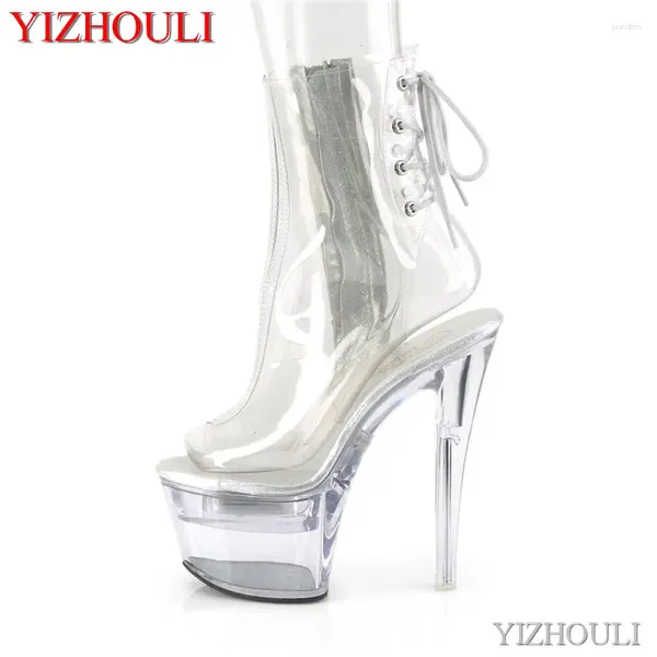 Scarpe da ballo Vamp completamente trasparente 17 cm Materiale PU Modello da 7 pollici Tacchi a spillo Summer Night Club Pole Dancing Ankle