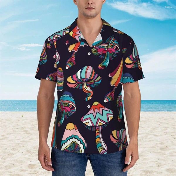 Camisas casuais masculinas moda cogumelo havaiano âncoras imprimir manga curta garoto dos desenhos animados bonito tops verão férias praia camisa feminina