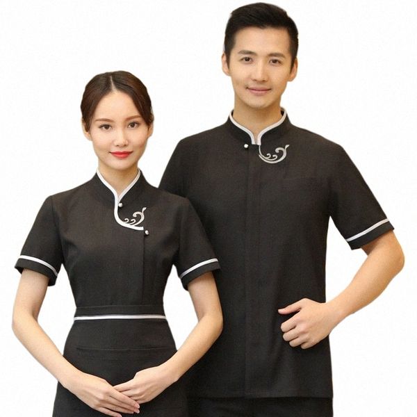 Fornecimento por atacado Garçom Manga Curta Mulheres Roupas de Verão Star Hotel Roupas de Trabalho Hot Pot Loja Uniforme Logotipo Personalizado z4Lq #