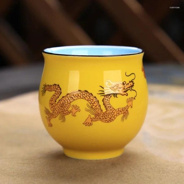 Copos Pires Cerâmica Criativo Chinês Tradicional Dragão Real Padrão Dupla Parede Teacup Procelain Chá Retro Tigela Drinkware