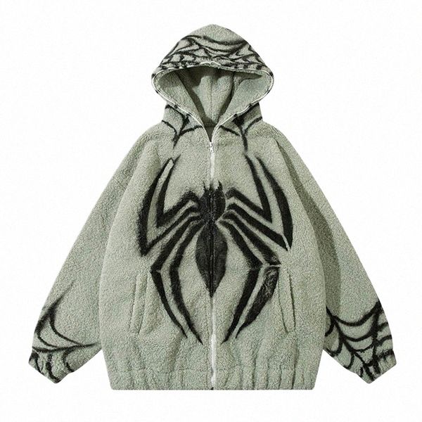 Винтажная зимняя толстовка с принтом паука для мужчин в стиле хип-хоп Harakuju, теплый пуловер, пальто на флисовой подкладке z9fN #