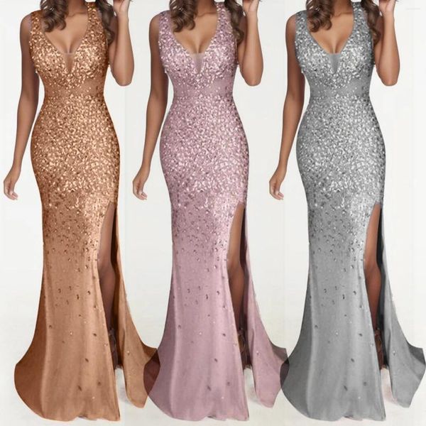 Casual Kleider Sexy Lange Gold Frauen Party Kleid Abendkleid Brautjungfer Pailletten Prom V-ausschnitt Frauen Sommer Elegante Maxi