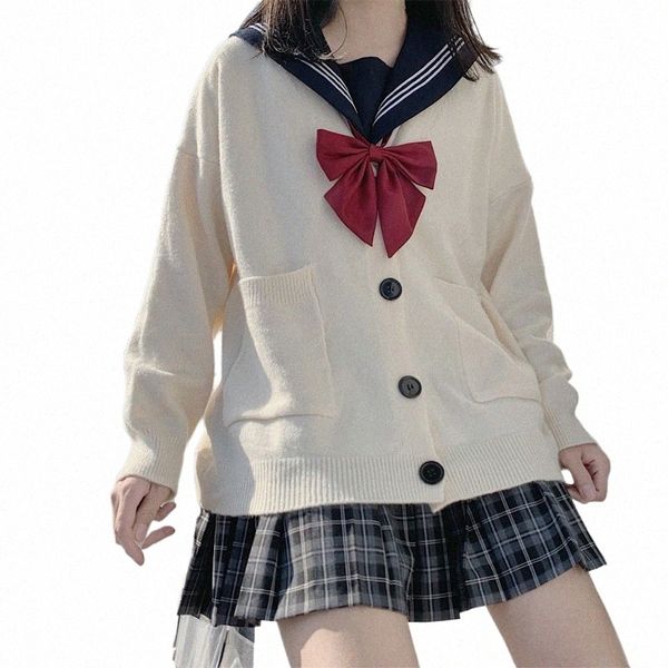 Uniformes escolares japoneses mulheres cardigan sólido breasted manga cheia bolsos soltos kawaii vintage estudantes diários suéter feminino 01mw #