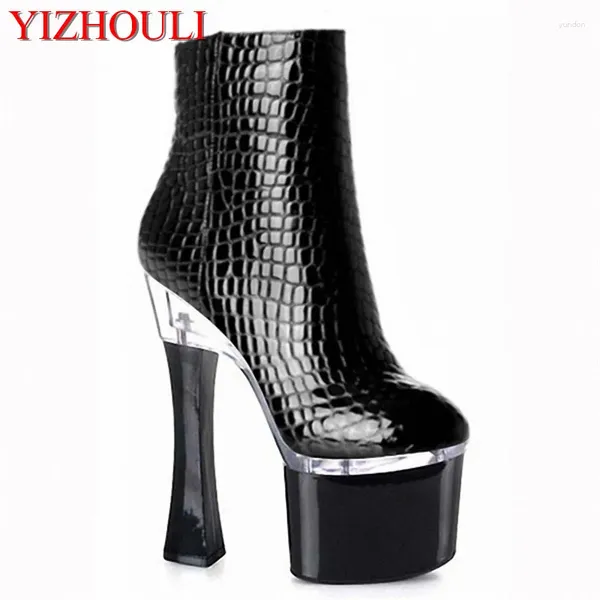 Танцевальная обувь, модная женская обувь на толстой подошве 17–18 см, весенне-осенняя обувь на высоком каблуке 7–8 дюймов, змеевидная верхняя часть, квадратная лодыжка