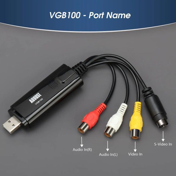 Agosto VGB100 Placa de captura de vídeo externa USB 2.0 Transferência de vídeos domésticos VHS para PC/Captura Xbox 360/S-Video/Entrada composta