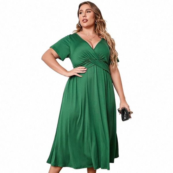 Keby ZJ Plus Size 3XL 4XL Lg Dr Donna Profondo scollo a V Solido Elegante Vita alta Estate Donna Party Fat Girl A-Line Maxi Dres Y026 #