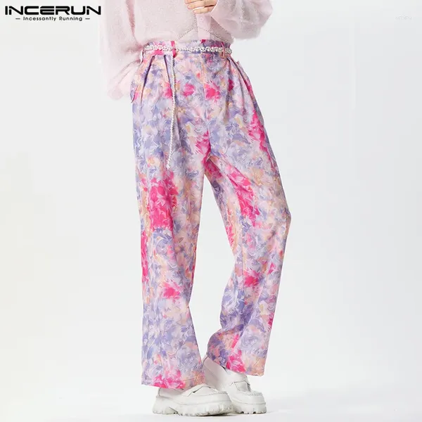 Männer Hosen INCERUN 2024 Koreanische Stil Hosen Herren Mode Lose Blumendruck Design Pantalons Casual Persönlichkeit Breite Bein Lange S-5XL