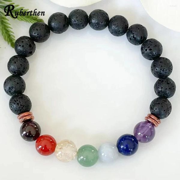 Strand ruberthen 8 mm rocha lava pedra 7 chakra contas pulseira feminina pedra preciosa coroa pulso mala yoga jóias