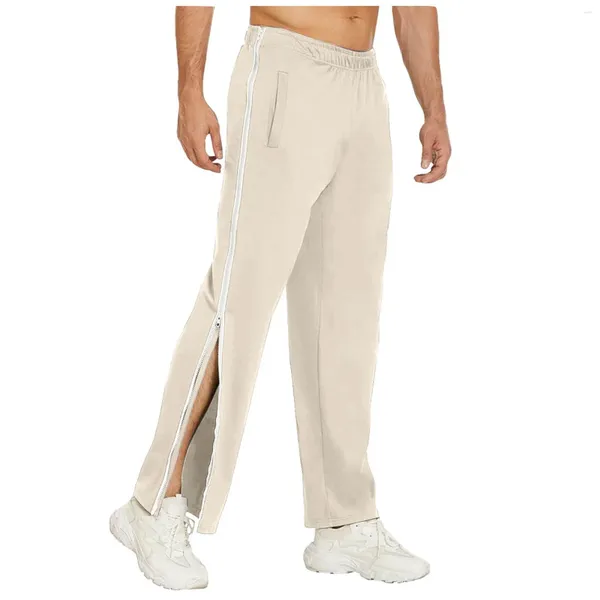 Pantaloni da uomo Pantaloni sportivi da uomo Cintura elastica Tasca Pantaloni sportivi Colore giunzione Gamba larga Cerniera laterale Strappo Pantaloni da basket Streetwear