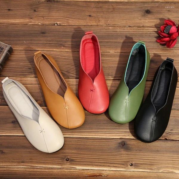 Sapatos casuais luvas de couro genuíno apartamentos dedo do pé redondo costura deslizamento em mocassins feminino confortável anti-deslizamento mocassins de trabalho