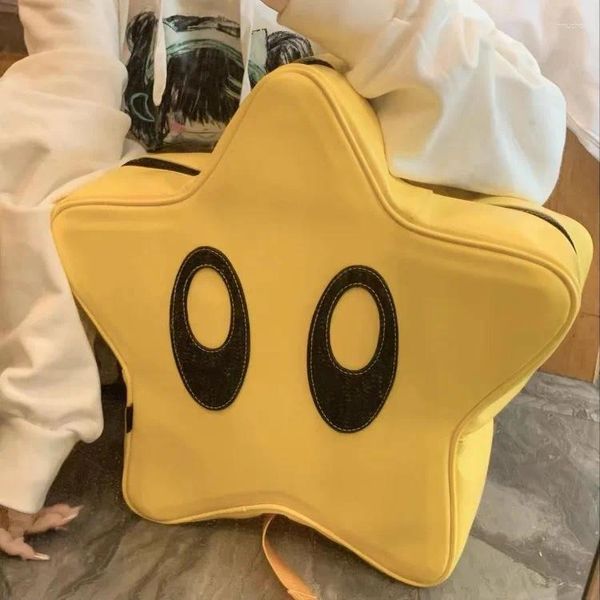 Mochila kawaii dos desenhos animados estrela amarela escola bookbag y2k harajuku zíper sacos para mulheres 2024 tendência casual mochilas de couro do plutônio