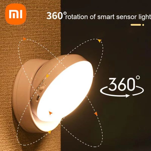 Controle xiaomi luz rotativa sem fio sensor de movimento led noite usb recarregável quarto corredor banheiro sensor humano lâmpadas parede