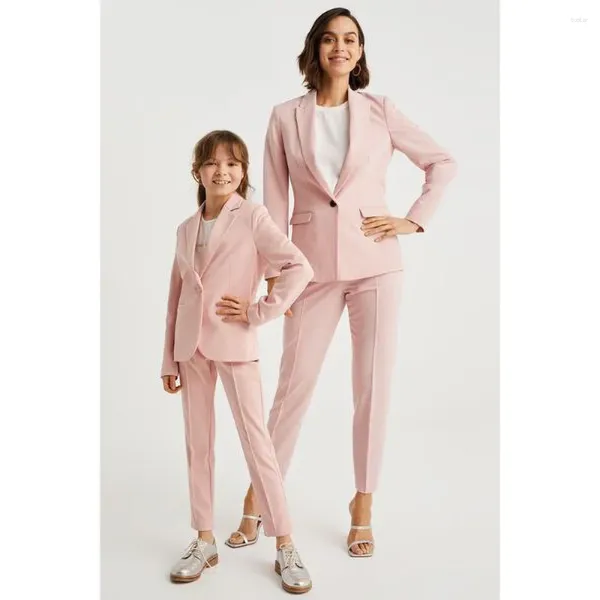 Calças femininas de duas peças rosa moda terno para mulheres verão entalhado lapela casamento smoking menina roupas único breasted blazer casual formal