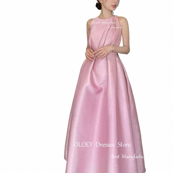 oloey Coreia Blush Rosa Coréia Noite Dres Vintage Cetim Até O Chão Simples Formal Partido Prom Vestidos de Casamento Sessão de Fotos N3rO #