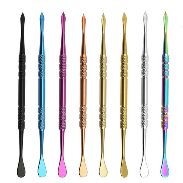 Colorato Arcobaleno Argento Cera Dabber Strumento Accessori per fumatori Strumenti lunghi Dab Cucchiaio singolo in metallo Pala Scoop Erba secca per Banger Nails Bong Tubi dell'acqua