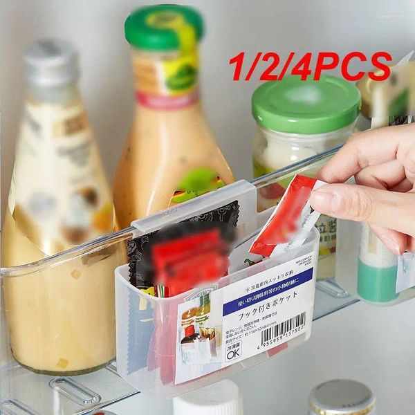 Organizzatore di contenitori per cucina 1/2/4 pezzi Organizzatore di scatole per frigorifero Organizzatore di borse per salse per scaffali per frigorifero regolabili