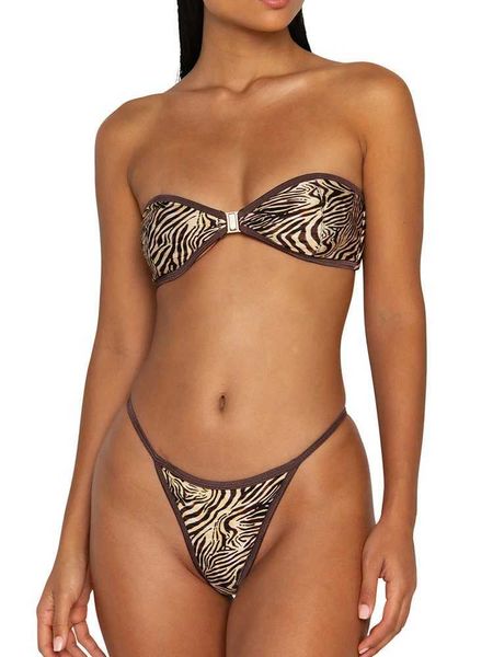 Costumi da bagno da donna Bikini retrò Costume da bagno sexy Costume da bagno a fascia da donna Bikini push up Completo da spiaggia stampato Micro perizoma Bikini 2024 Biquini J240330