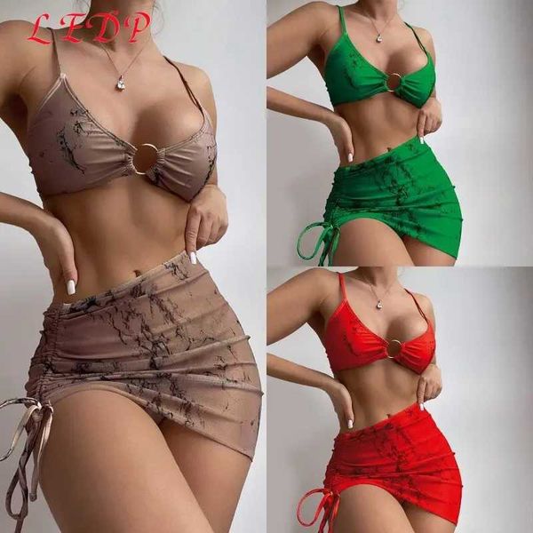 Damen-Badebekleidung, Marmor-bedruckter Split-Bikini, Strandanzug, dreiteiliger Damen-Badeanzug, 2023, Y-124, gemischte Chargenverpackung, J240330