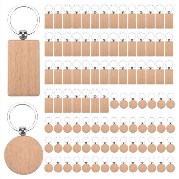 100 Stück DIY Blanko-Schlüsselanhänger aus Holz, rechteckig, Herz, rund, Ellipse, Schnitzring aus Holz