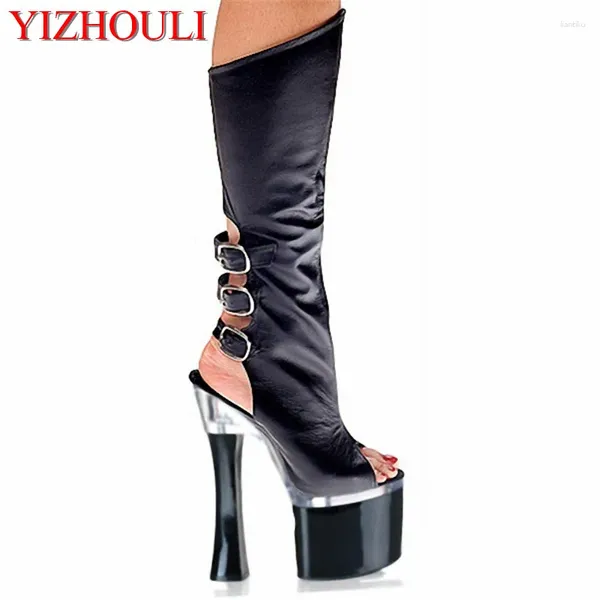 Tanzschuhe 18 cm Ankunft klassische High Heels coole Stiefel sexy offene Zehen High-Leg Sommer 7 Zoll Damenplattformen