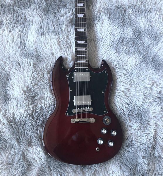 Promosyon Angus Genç Koyu Şarap Kırmızı SG Elektro Gitar İmza Kafa Çubuk Kapağı5673449