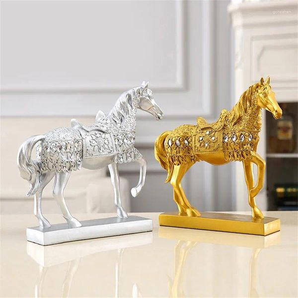 Estatuetas decorativas resina europeia ouro prata cavalo decoração de luxo decoração para casa sala estar escritório estátua esculturas modernas acessórios