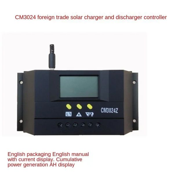 Cm3024z pwm inteligente regulador de carga solar regulador display lcd painel solar gerador corrente tensão 12v/24v automático 30a