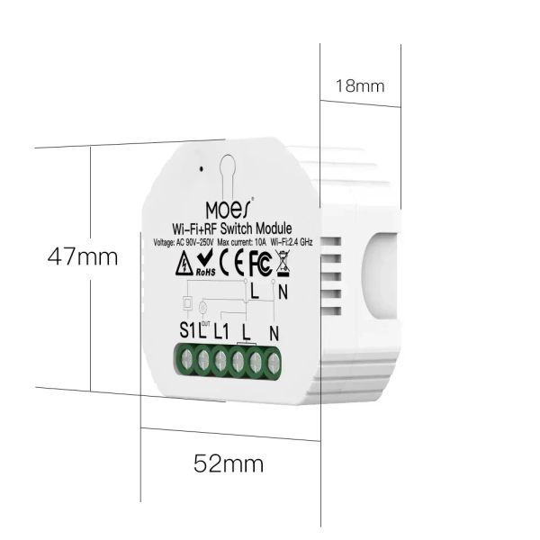 MOES WiFi Smart Light Switch Diy Breaker Module Smart Life/Tuya App Remote Control, funciona com Alexa Echo Google Home 1/2 Way