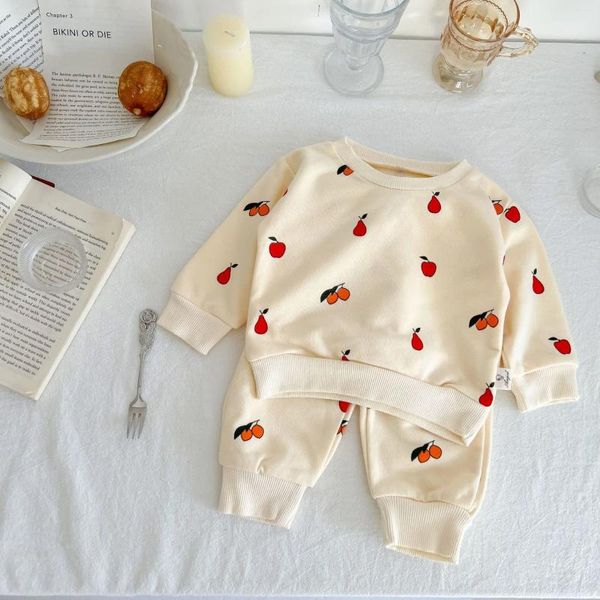 Set di abbigliamento Neonata Dolce Frutta Pullover Felpe Moda Sottili maniche lunghe Top e comodi pantaloni di cotone Completo da 2 pezzi