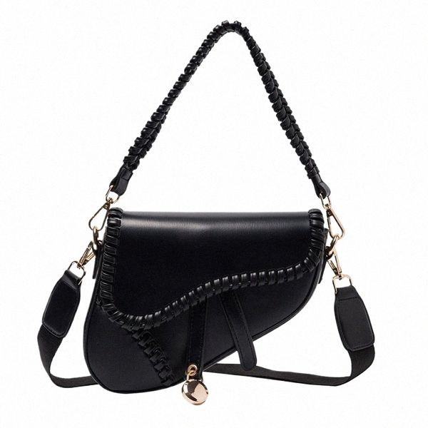 fi Saddle Women Bag One Ombro Handle Trend Casual Hasp Zipper PU Material Poliéster Inside Lock Ornament Bag 79za #