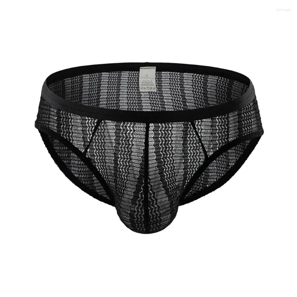 Mutande Slip da uomo Vita bassa Biancheria intima trasparente a righe sexy Custodia traspirante See-Through Tanga Slip-Calzoncillos Hombre