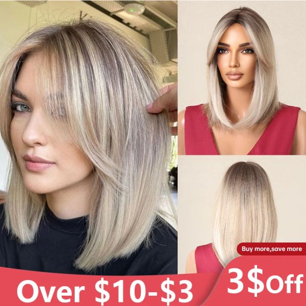 Perucas curtas marrom ombre loira cosplay peruca sintética reta perucas para preto feminino resistente ao calor festa de halloween cabelo natural diário