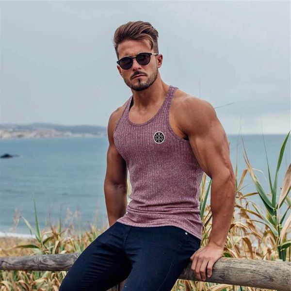 Herren-T-Shirts, gestrickt, schmal, Fitness, ärmellos, schmale Passform für Rennen, Rücken, Tank-Top, Sommer, schnell trocknend, feuchtigkeitsableitend, für Herren, lässig, Muskelshirt J240330