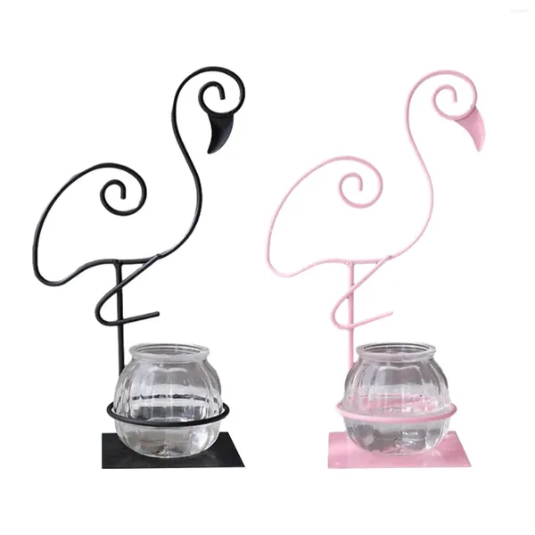 Vasen Desktop Glas Pflanzer Hydroponik Vase Metallständer Flamingo Halter für Gartenbüro