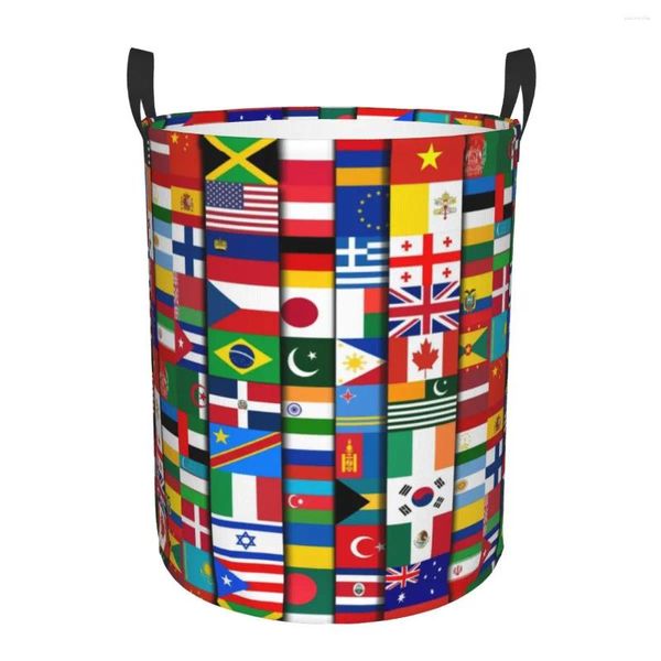 Çamaşır çantaları 60 Ülkelerin Bayrakları Dünya Sepeti Katlanabilir Uluslararası Hediye Oyuncak Giysileri Kreş İçin Depolama Kutusu Çöp Kutusu