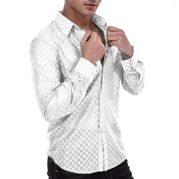 Мужские повседневные рубашки, летние жаккардовые шелковые мужские рубашки с лацканами, свадебная деловая рубашка с длинными рукавами, ковбойский топ для танцев, блузка 2024
