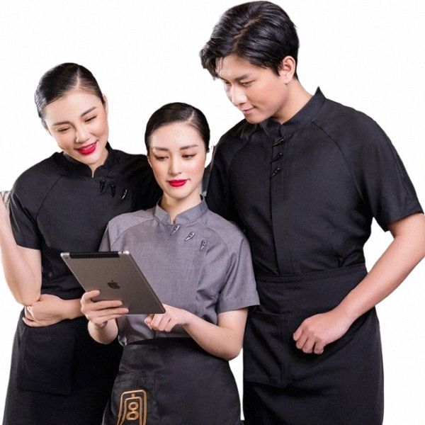 Hotel Garçom Workwear Verão Mulheres Água Bar Café Roupas Estilo Japonês Kabob Hot Pot Restaurante Uniforme Jaqueta Masculina Q2rw #